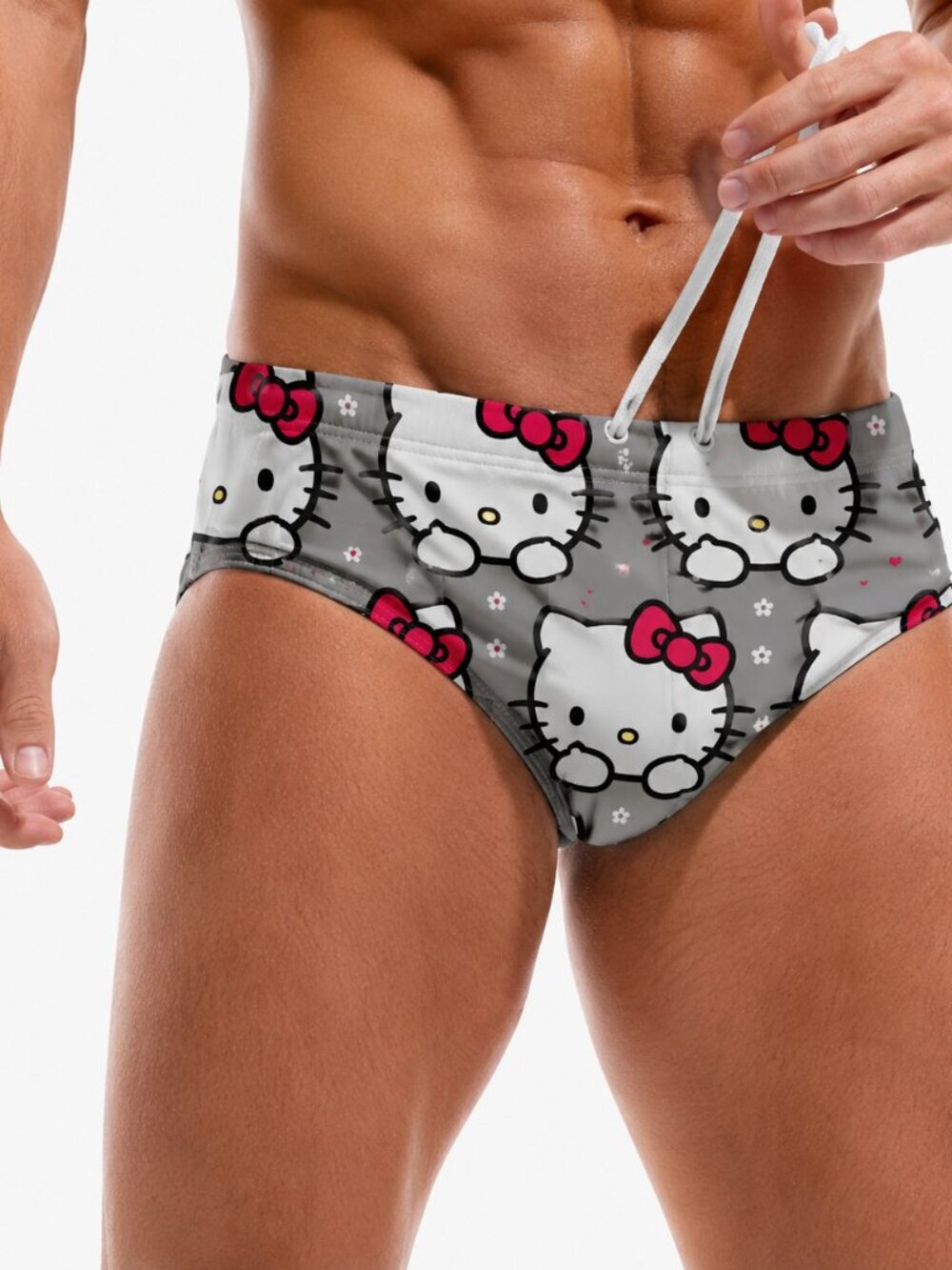 Sanrio Hello Kitty Men’s Swimsuit Brief Cartoon Print Beach Pool Wear XL NEW